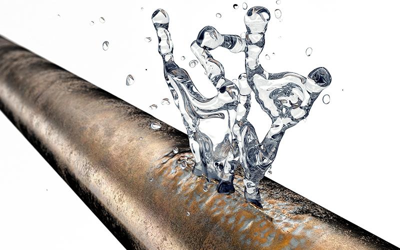 Monitoring water leakage in the event of a pipe break