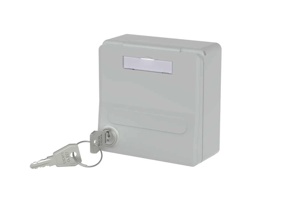 Module boîtier encastré avec couvercle rabattable <br /> et serrure, gris, 2 port non équipés pour module Keystone